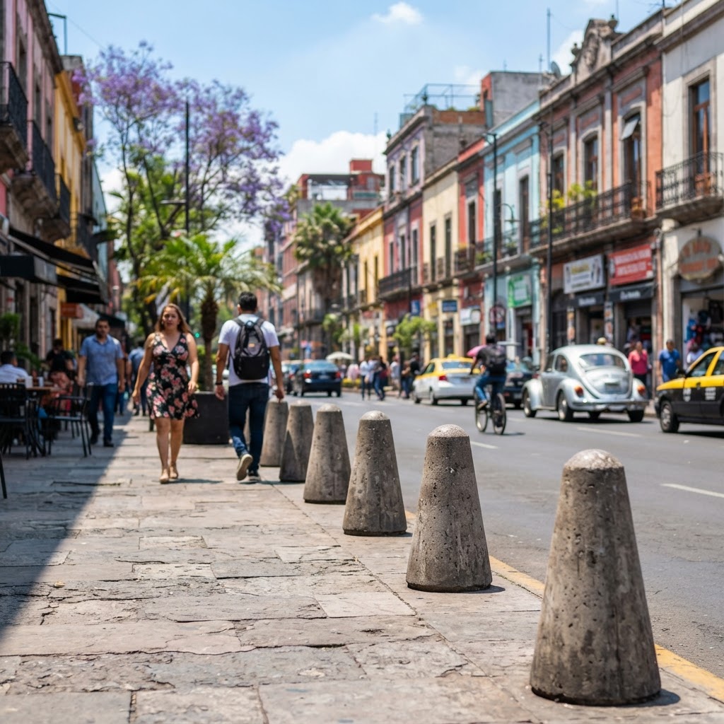 Bolas de cemento en banquetas: Seguridad vial más allá de la estética
