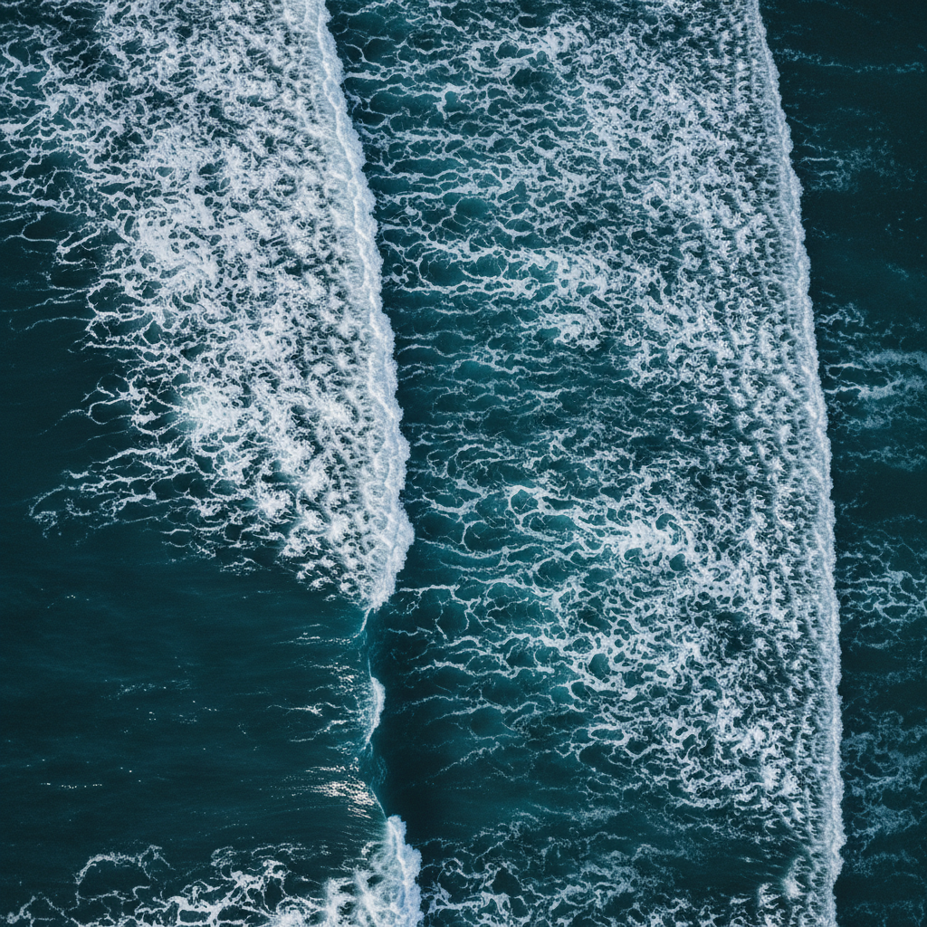 Deep blue summer sea with rolling waves and white foam crests for ocean sounds