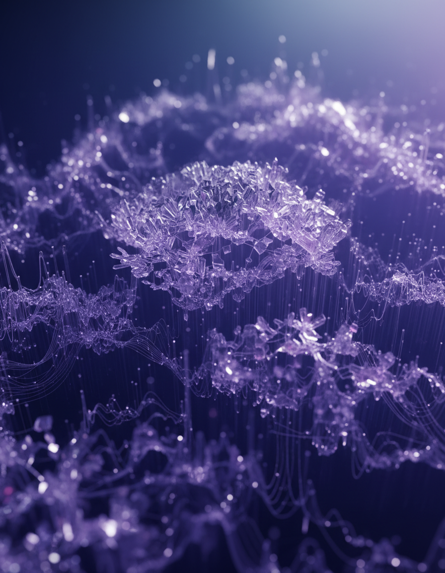 Abstract purple crystalline soundwaves for binaural beats