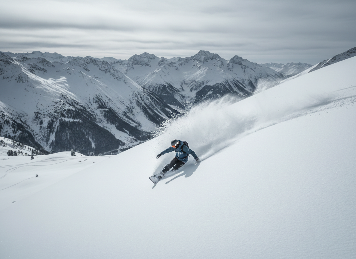 Snowboarden in den Schweizer Alpen, KI-generiertes Bild