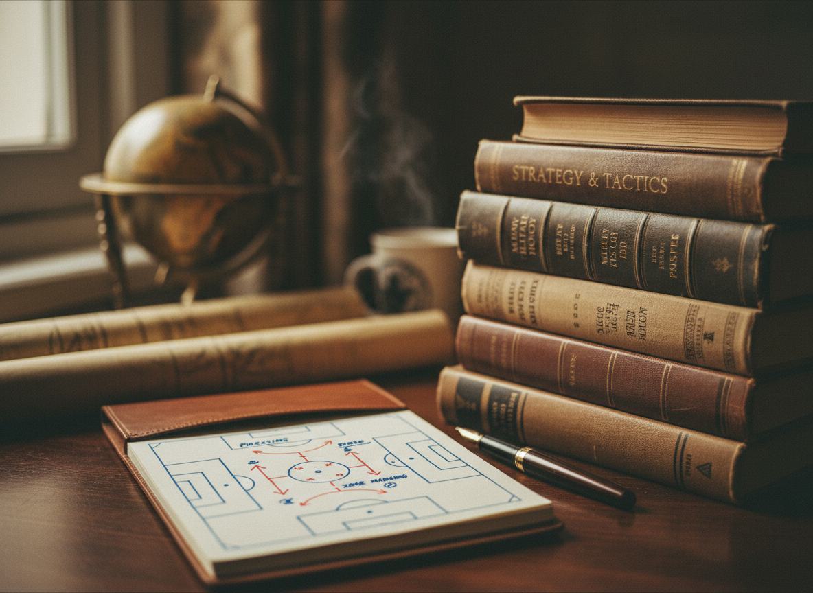 Sachbücher und taktische Notizen, KI-generiertes Bild