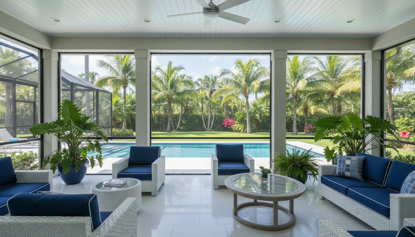 Pristine screened-in porch overlooking a pool in Deltona, FL by Shiloh Screens