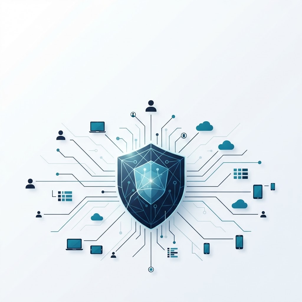 Cyberloggie cybersecurity explainer video poster showing a digital shield and network connections