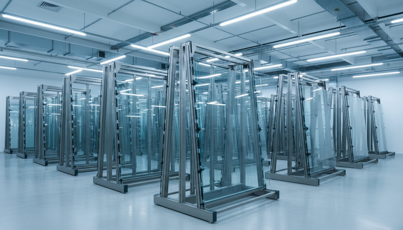 Organised glass storage in modern warehouse