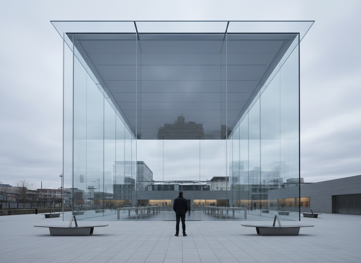 XXL glass facade with person for scale