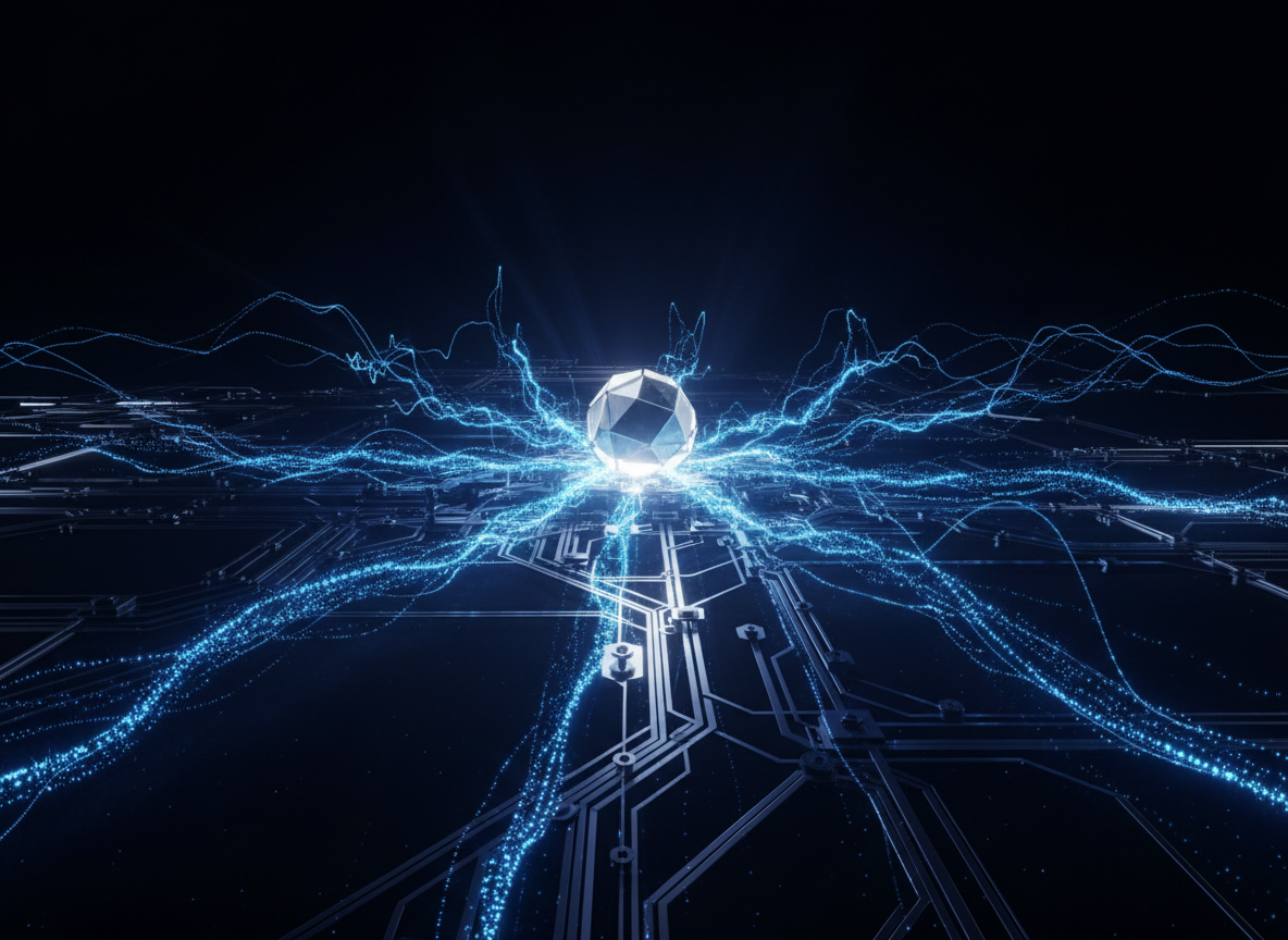 Blue signal beacon radiating through a dark network space