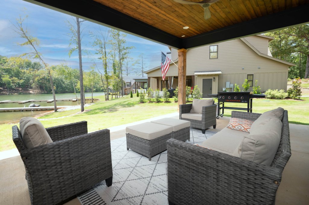Lakefront Patio — Adirondack Chairs, Fire Pit, Flat Top Grill