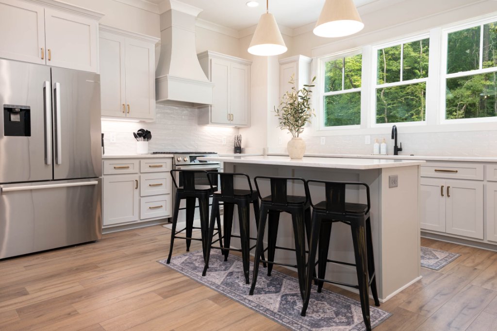 Chef's Kitchen — Island Seating, Stainless Steel, Large Windows