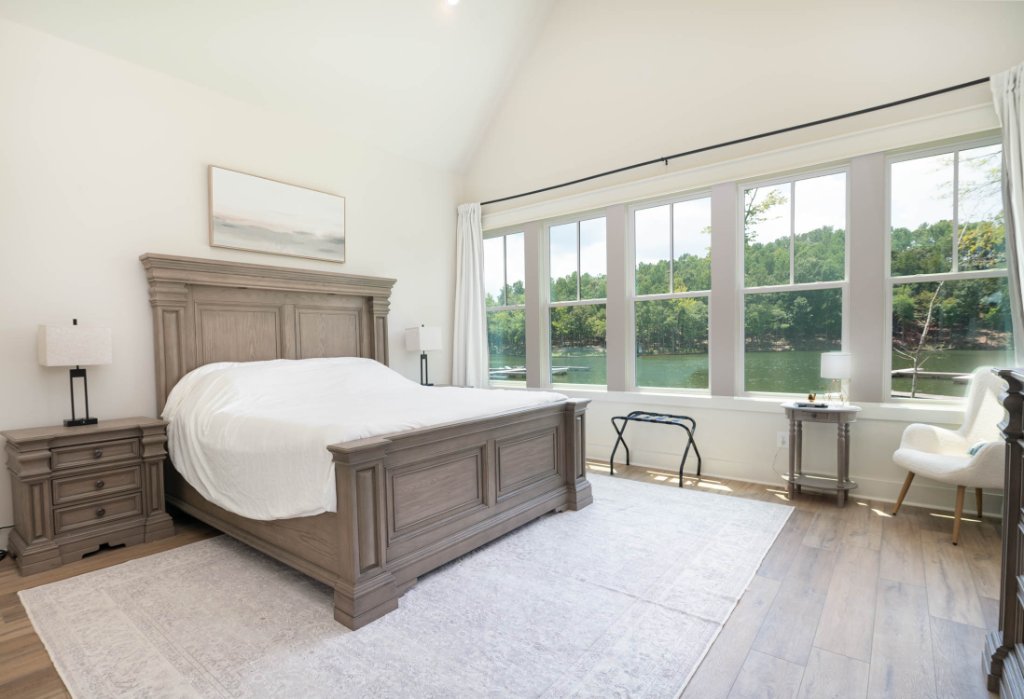 Master bedroom with lake views