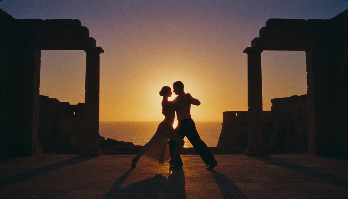 Tango silhouette at sunset