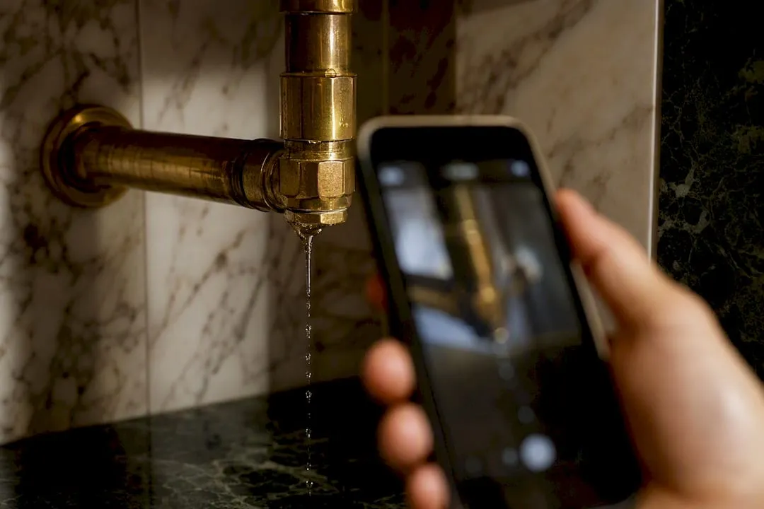 Smartphone photographing plumbing leak