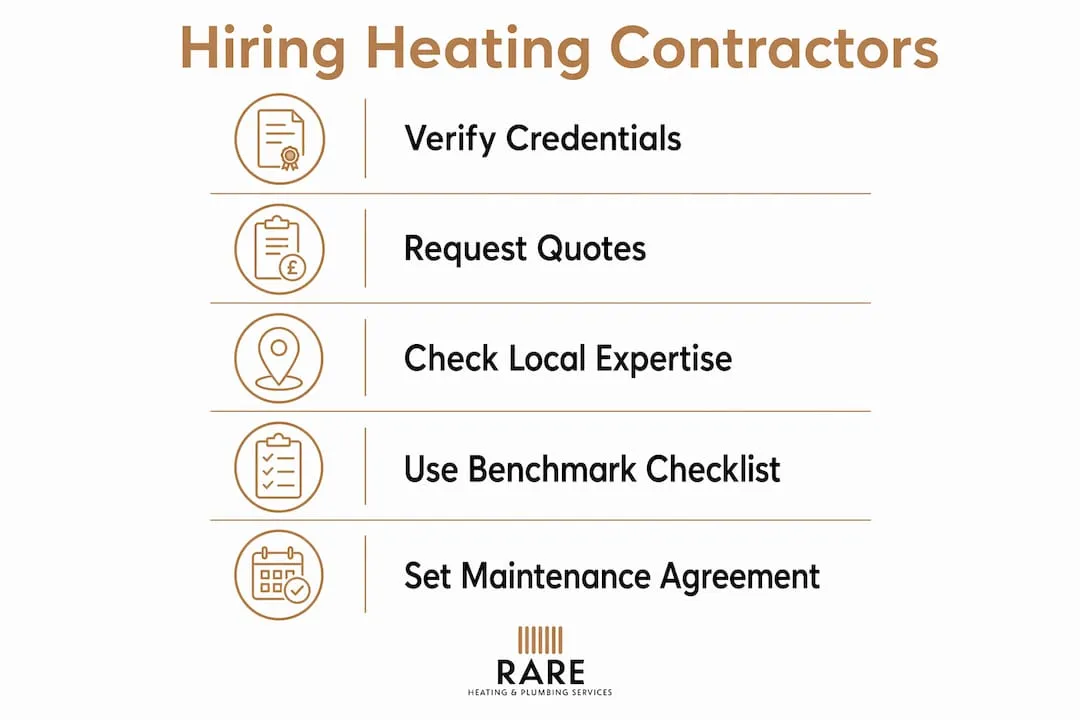 Infographic listing key steps for managing heating contractors
