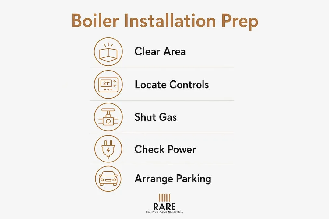Infographic showing boiler installation preparation steps