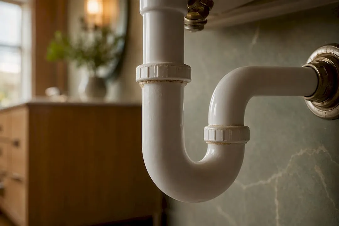 Dry u-bend trap pipe close-up