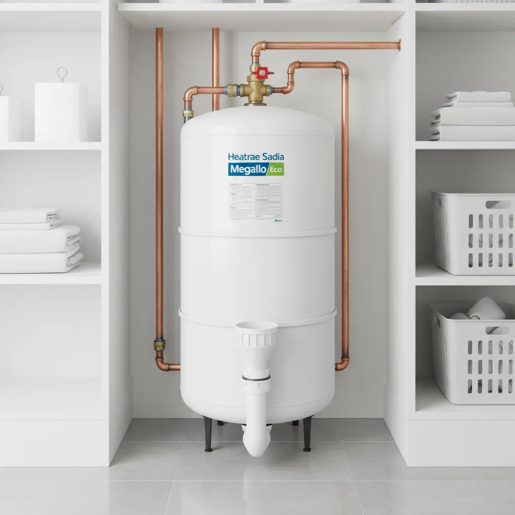 Megaflo unvented cylinder repairs — RARE Plumbing London RARE Plumbing London G3-qualified engineer servicing a Heatrae Sadia Megaflo unvented hot water cylinder in a luxury London home