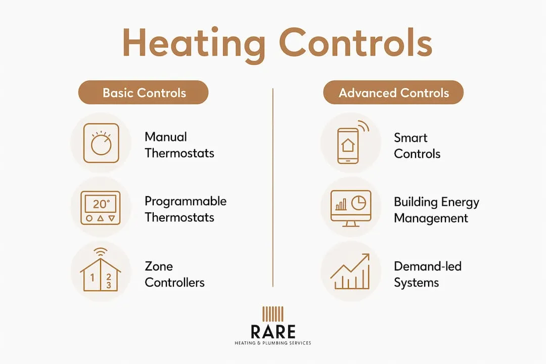 Infographic comparing basic and advanced office heating controls
