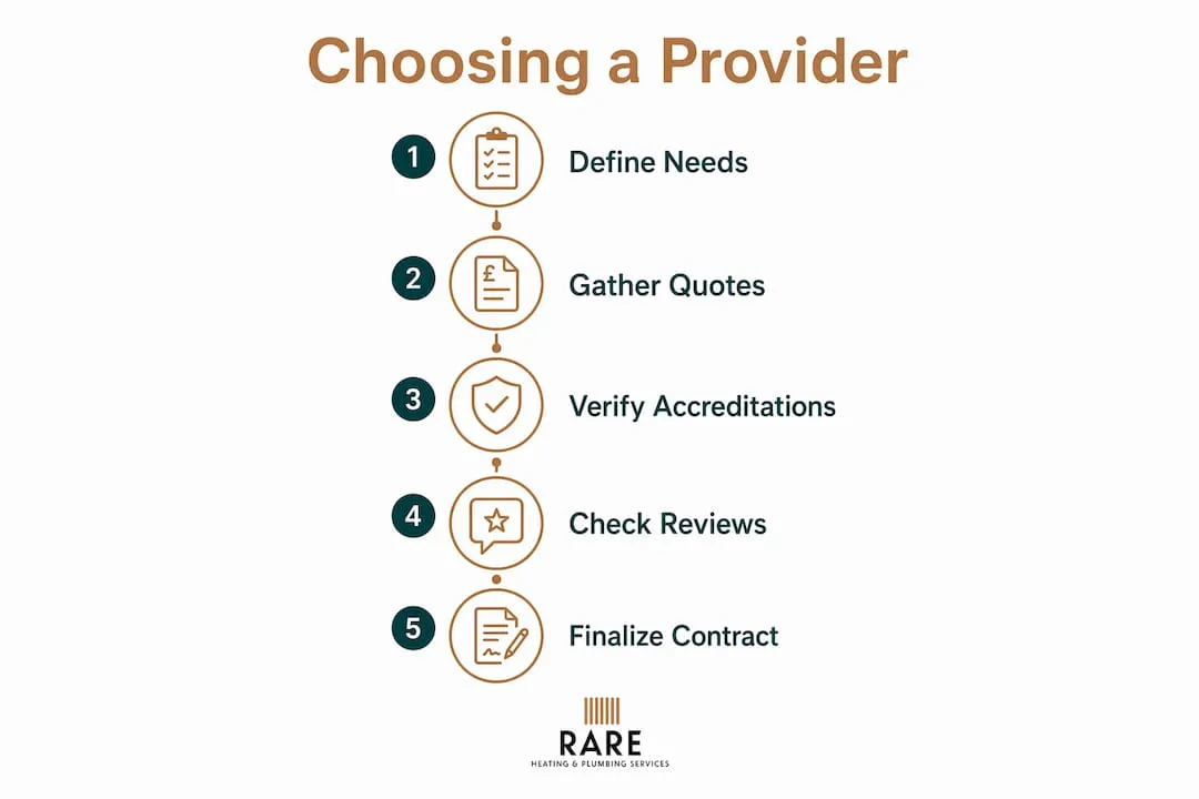 Infographic showing five-step process to choose maintenance provider