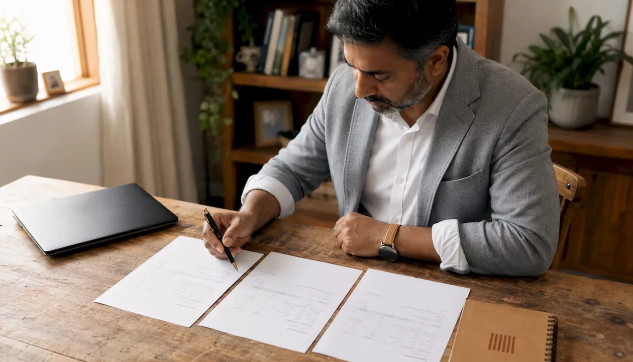 Man comparing itemised luxury maintenance quotes at table