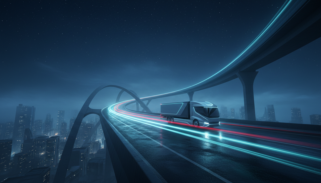 Camion de transport sur autoroute de nuit