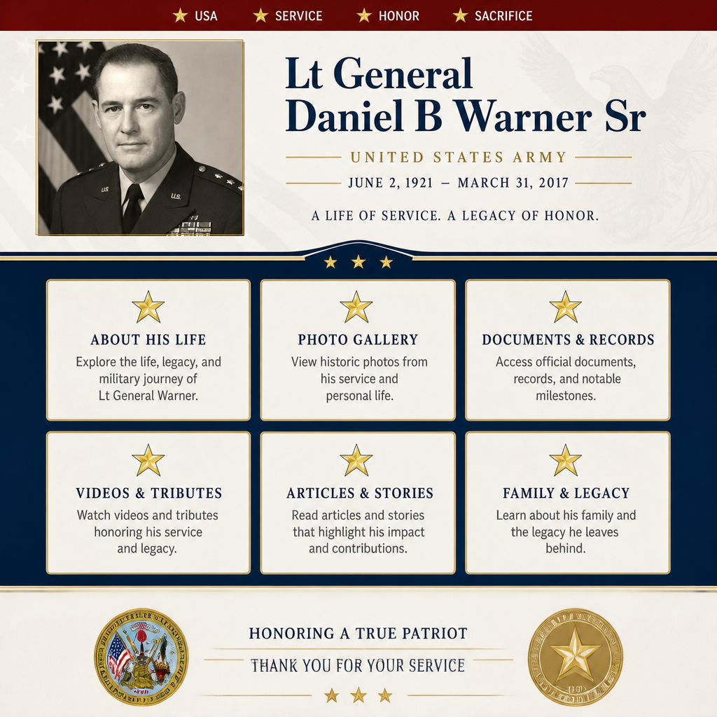 Memorial webpage for Lt General Warner Sr — early draft (May 24, 2026)