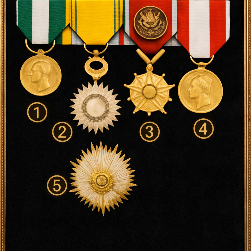 Five medals on black background (June 8, 2026)