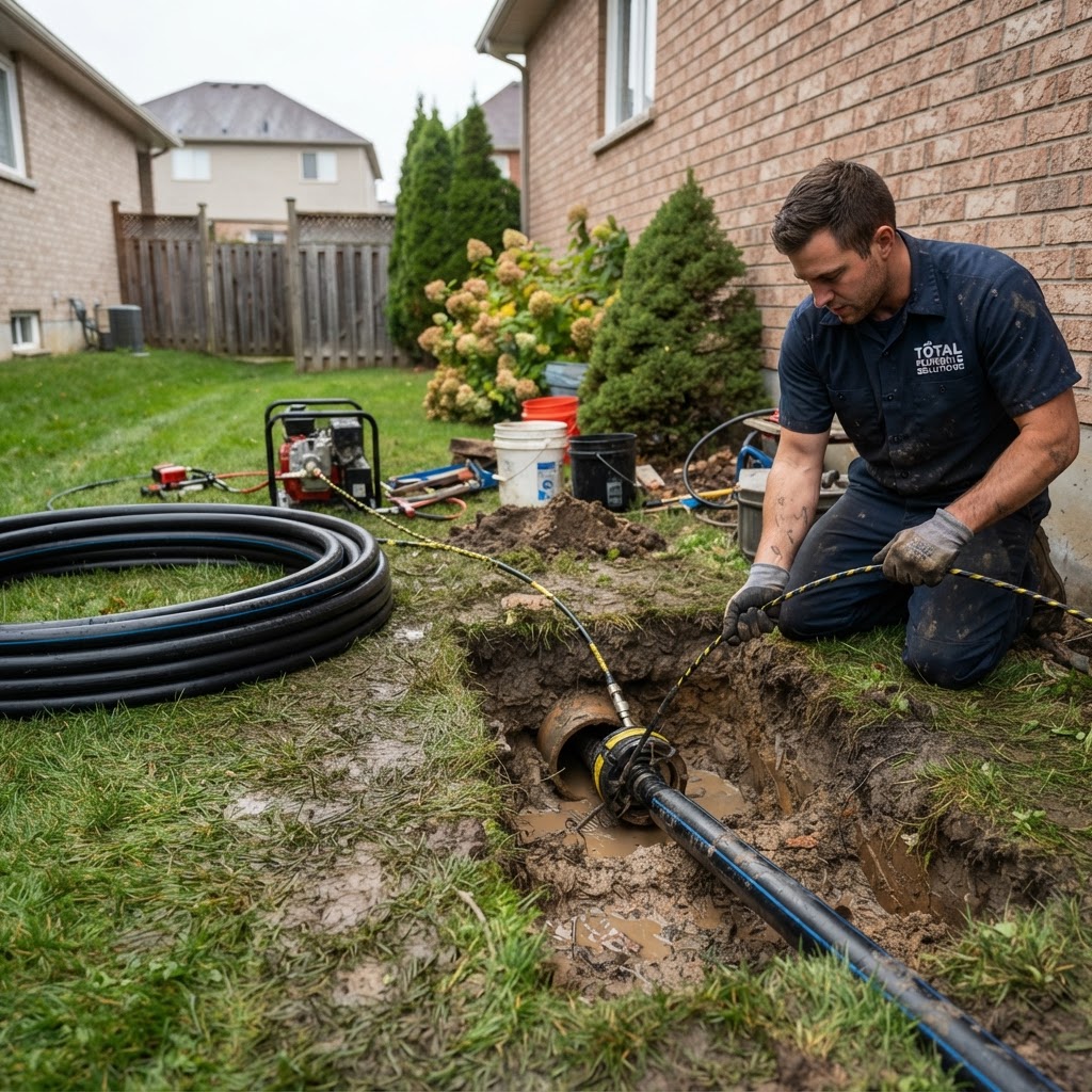 Trenchless sewer line replacement using a pipe-bursting access pit