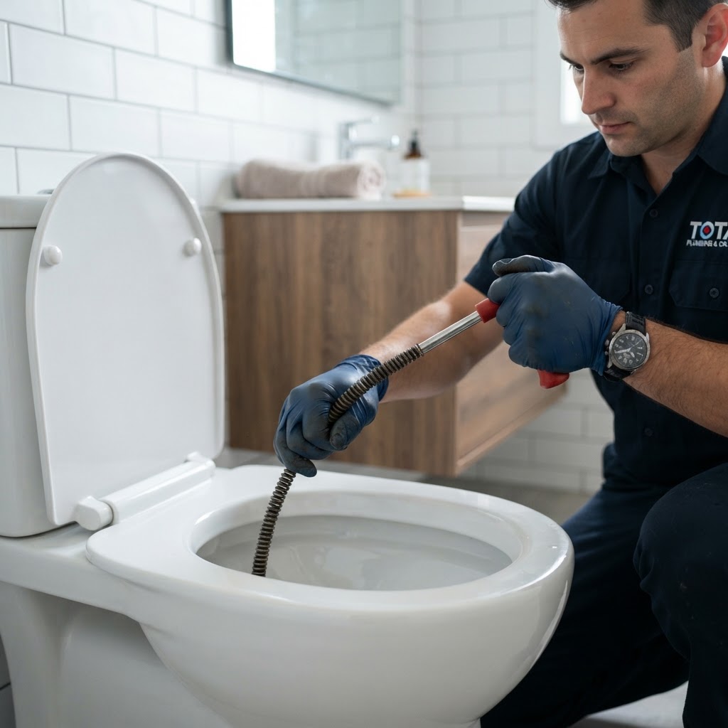 Using a closet auger to unclog a toilet that won't flush