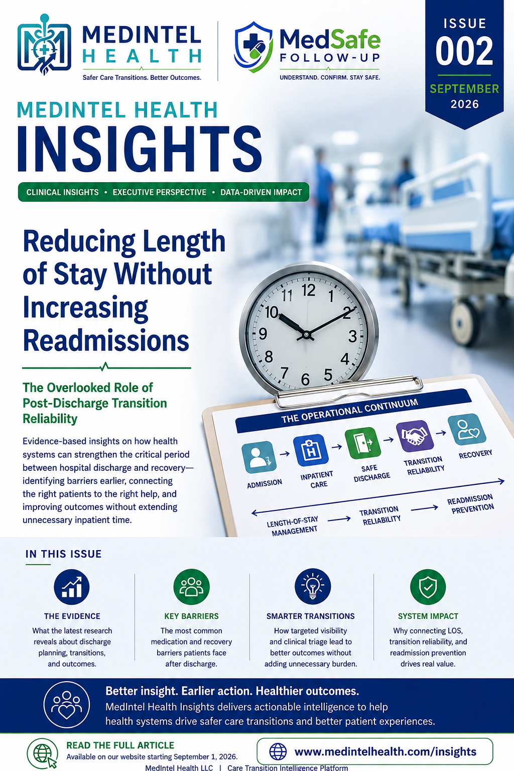 MedIntel Health Insights Issue 002 cover: Reducing Length of Stay Without Increasing Readmissions.