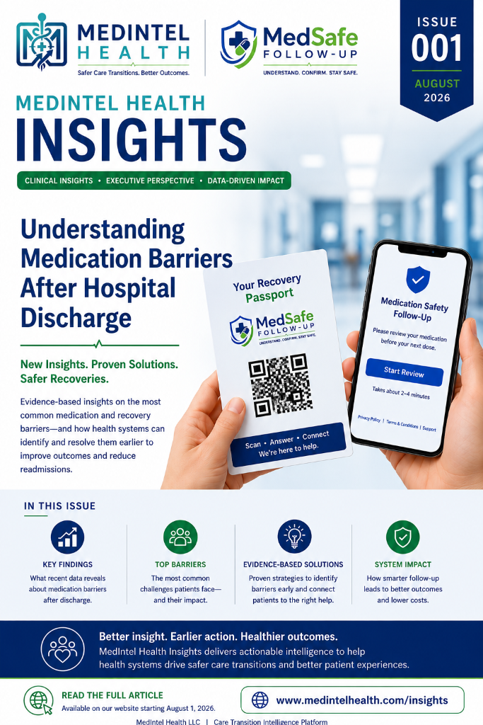 MedIntel Health Insights Issue 001 cover for The Post-Discharge Understanding Gap, published August 2026.
