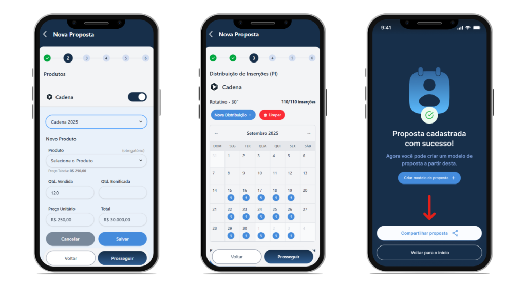 Envio de proposta digital pelo app Cadena Vendas