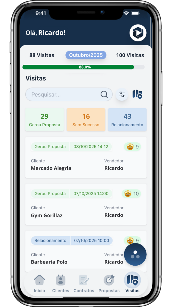 App Cadena para vendedores externos com controle de visitas