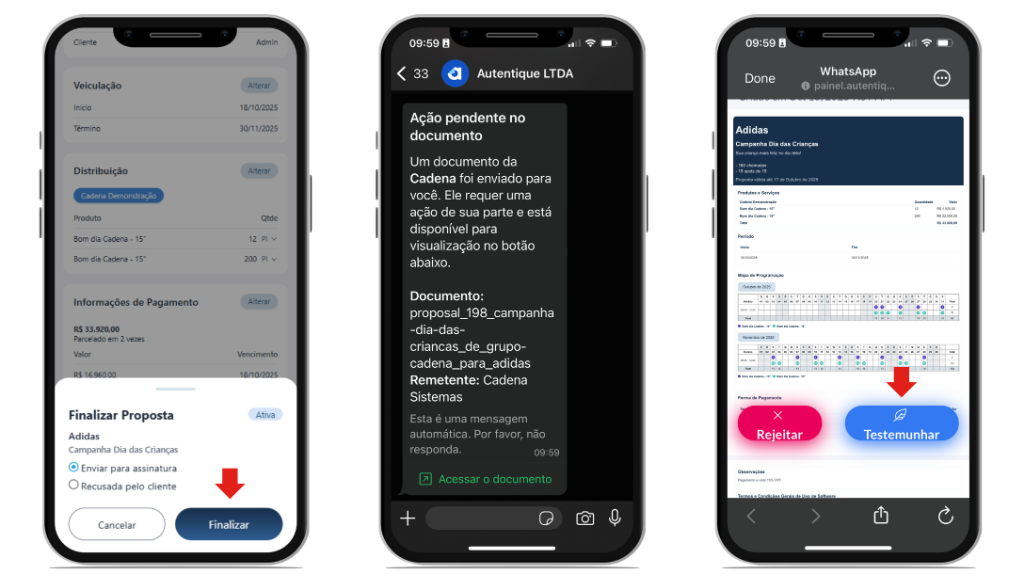 Assinatura digital de contratos via WhatsApp no Cadena