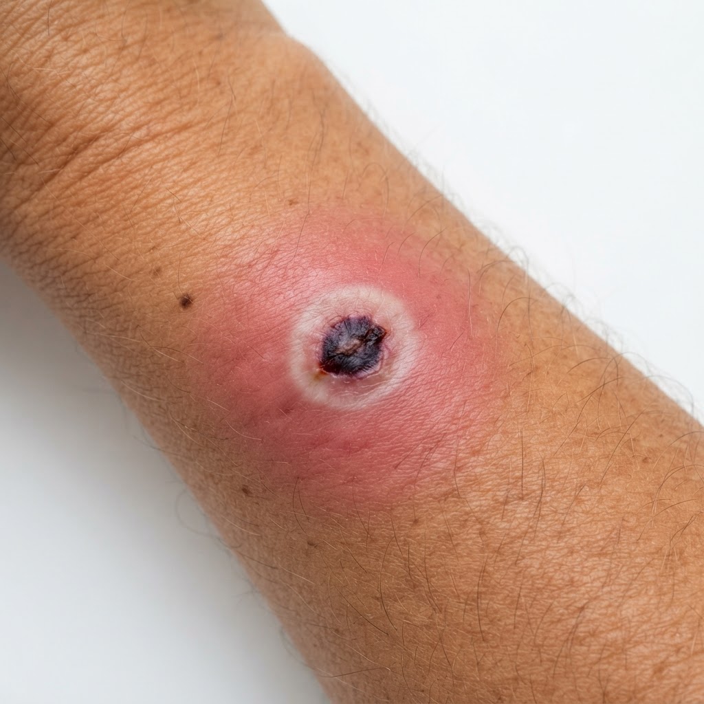 Spider Bite (Brown Recluse) — clinical identification illustration