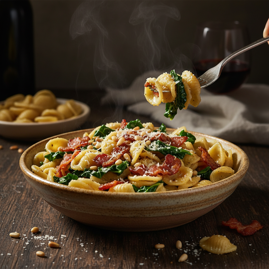 Bacon & Kale Pasta finished dish