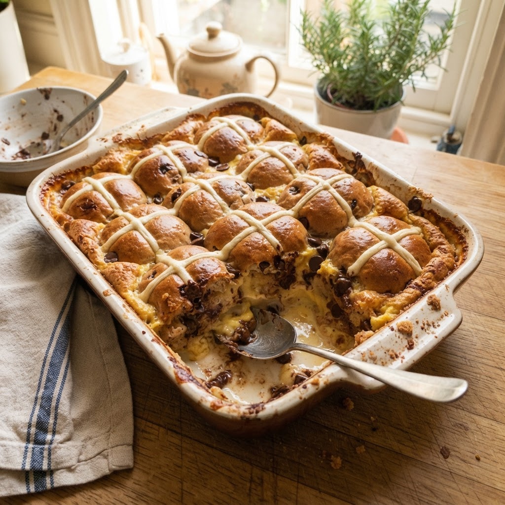 Hot Cross Bread And Butter Pudding finished dish