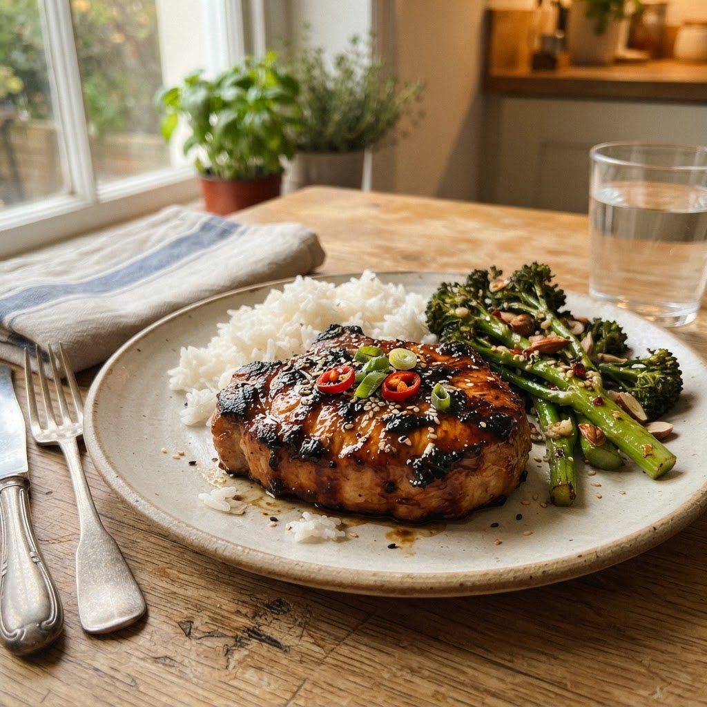 Air Fryer Sticky Glazed Pork finished dish