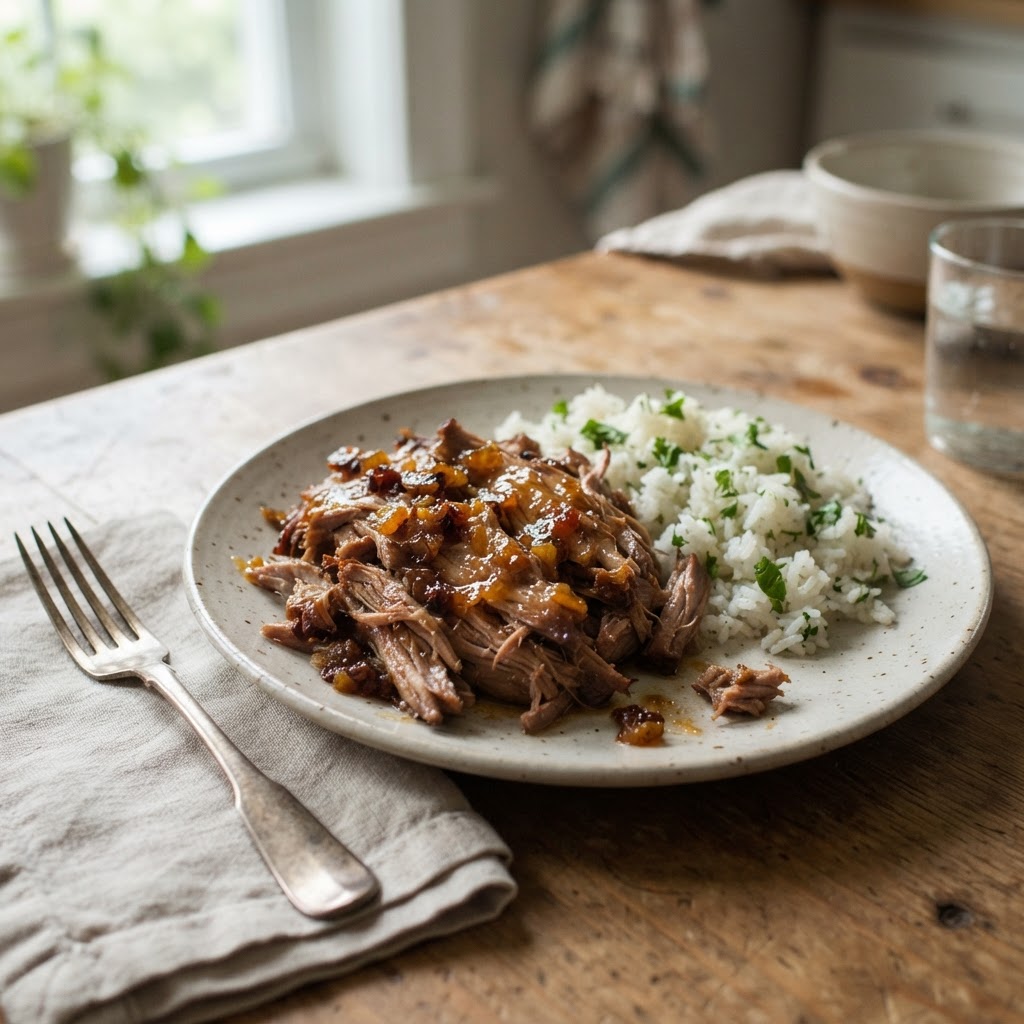 Cuban Pork with a Sticky Citrus Glaze finished dish