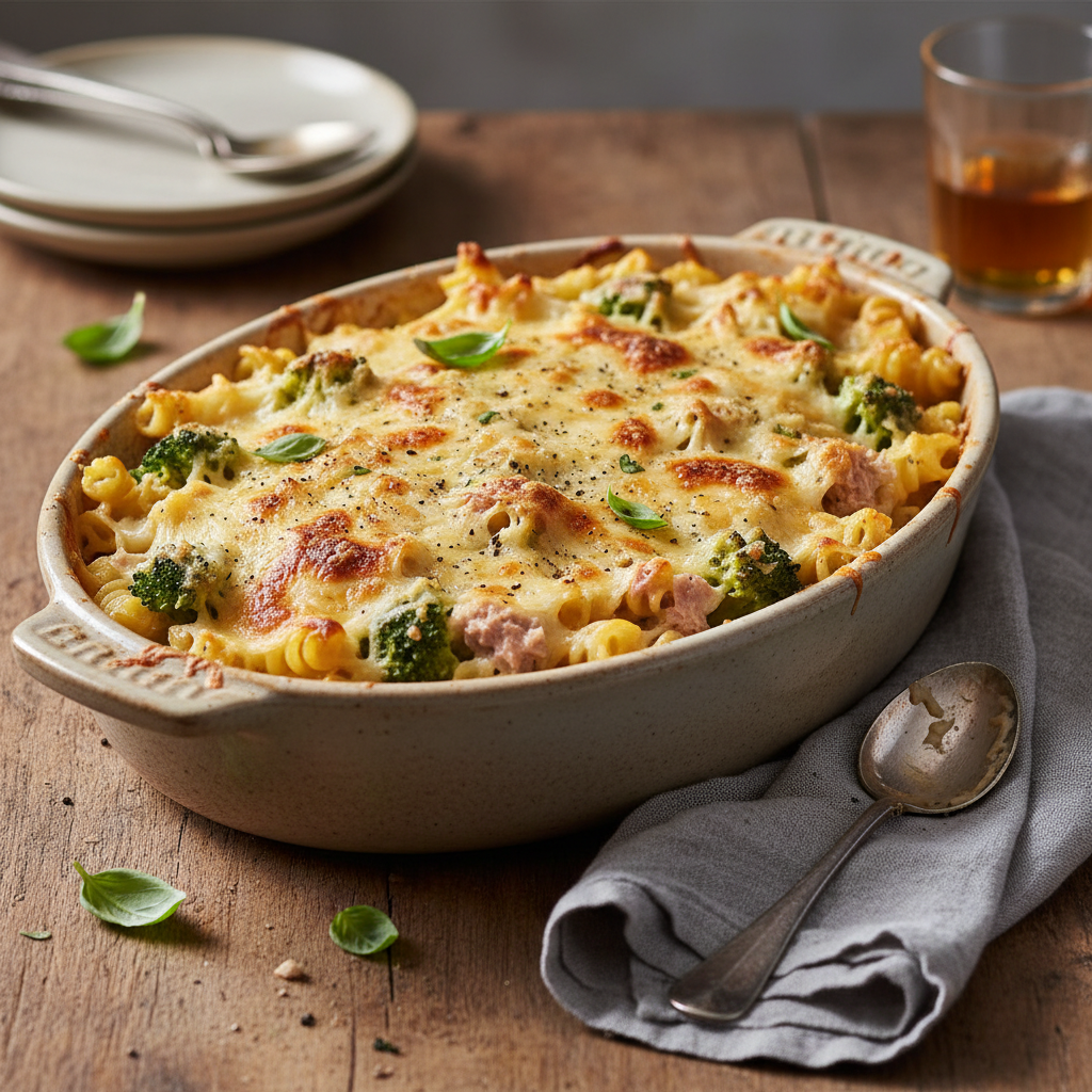 Tuna & Broccoli Pasta Bake finished dish