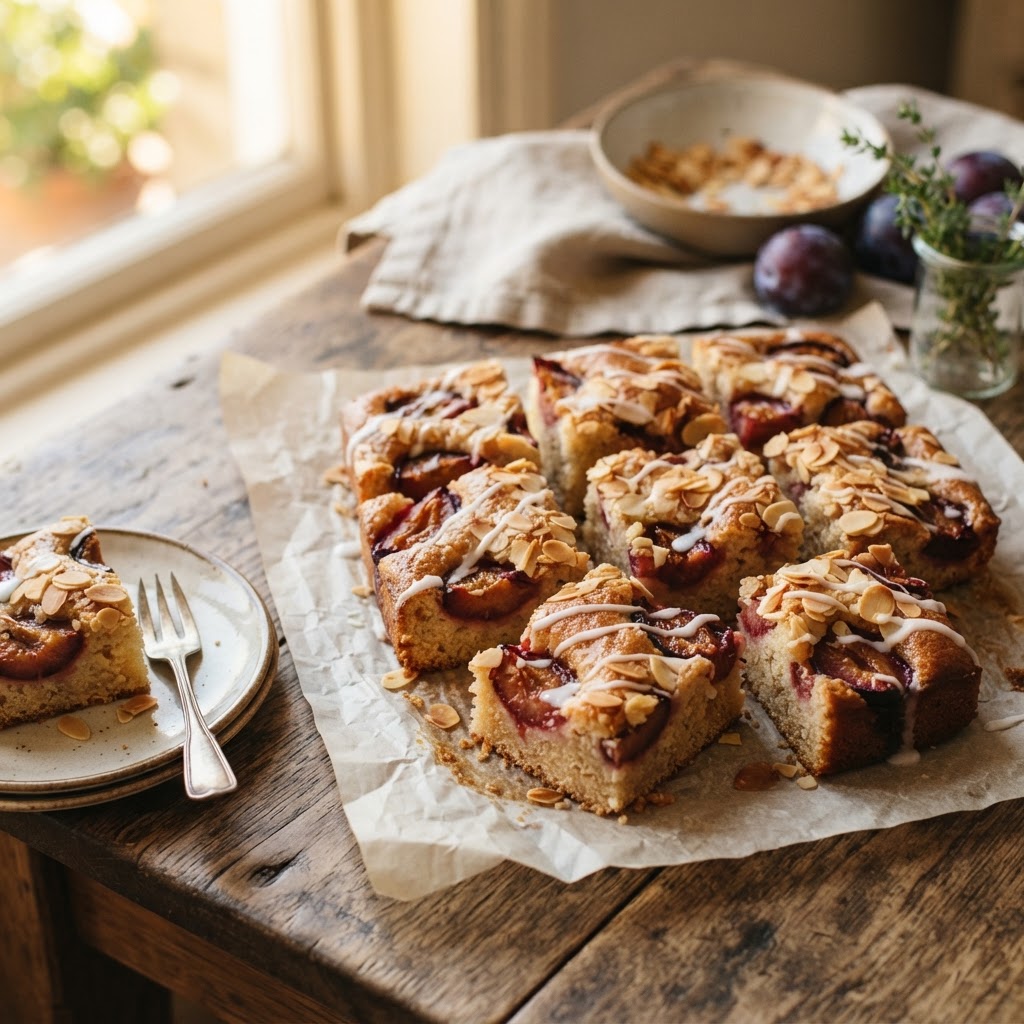 Plum and Almond Sponge Cake finished dish