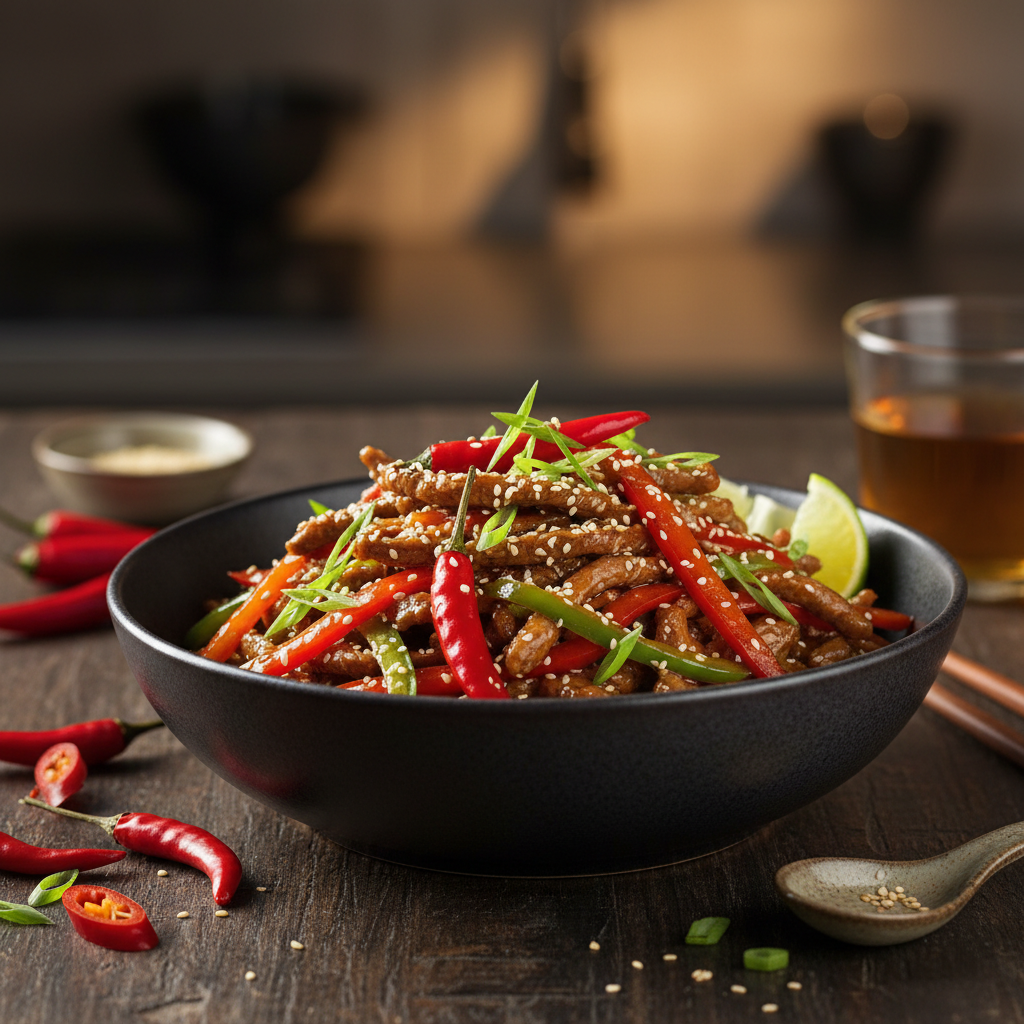 Lighter Chinese Chilli Beef finished dish