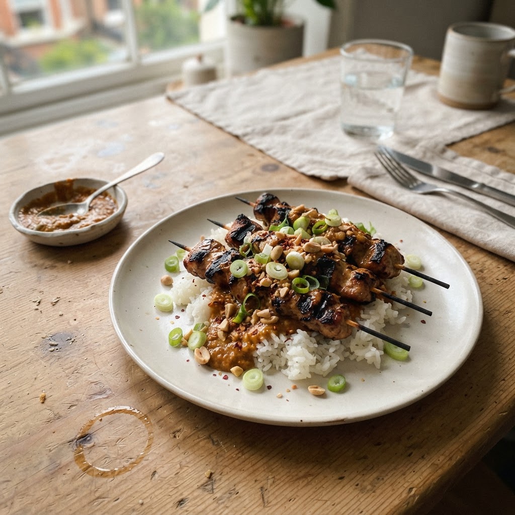 Satay Pork Skewers finished dish
