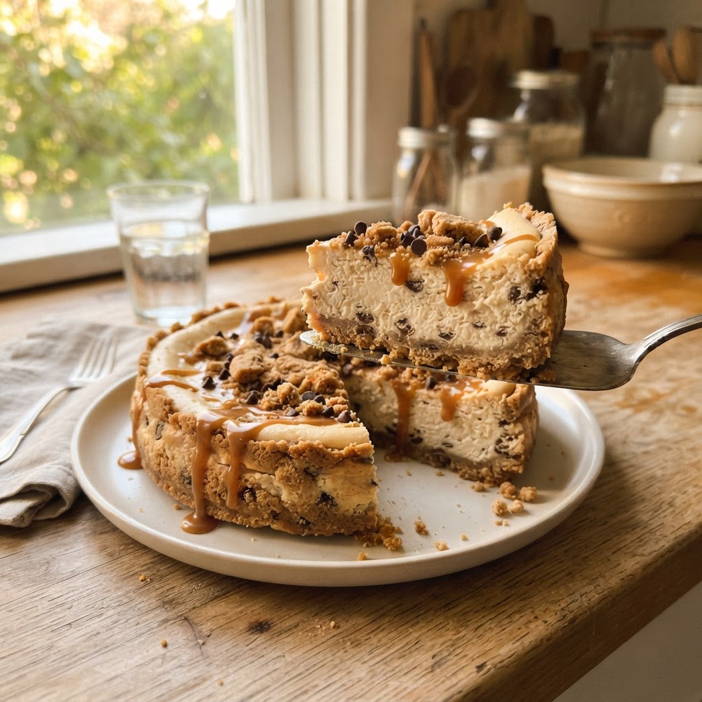 Toffee Chip Cookie Bottom Cheesecake finished dish