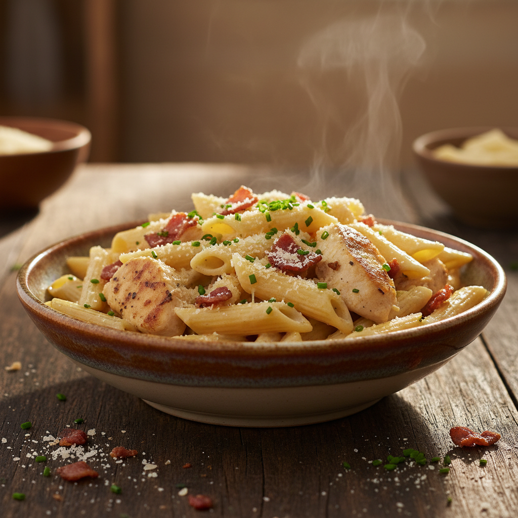 Creamy Chicken & Bacon Pasta finished dish
