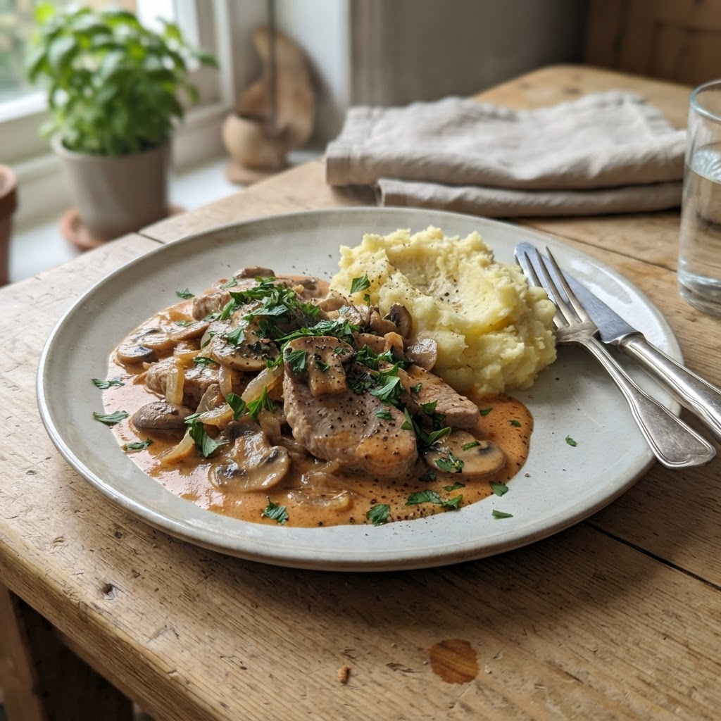Pork Stroganoff finished dish