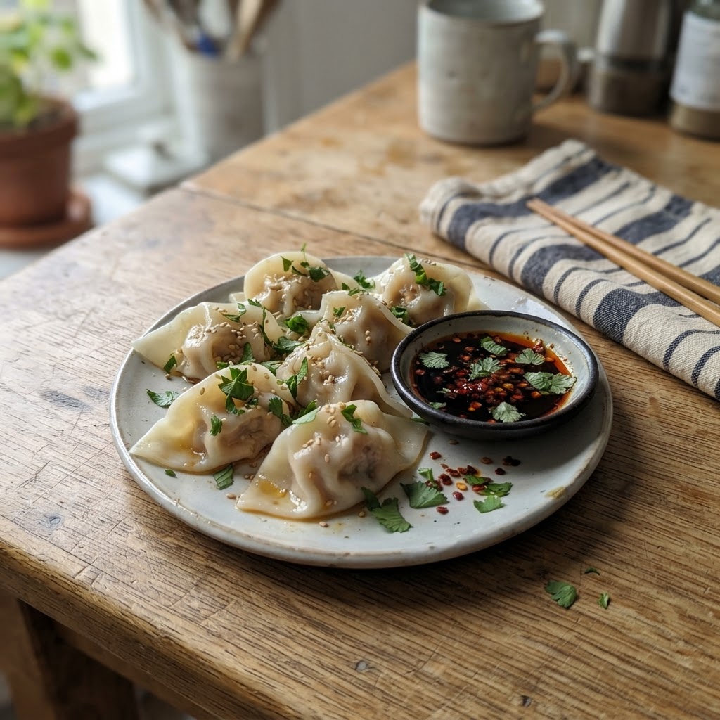 Homemade Pork and Prawn Dumplings finished dish