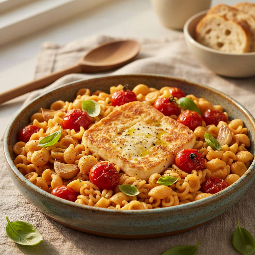 Healthy Baked Feta Pasta finished dish