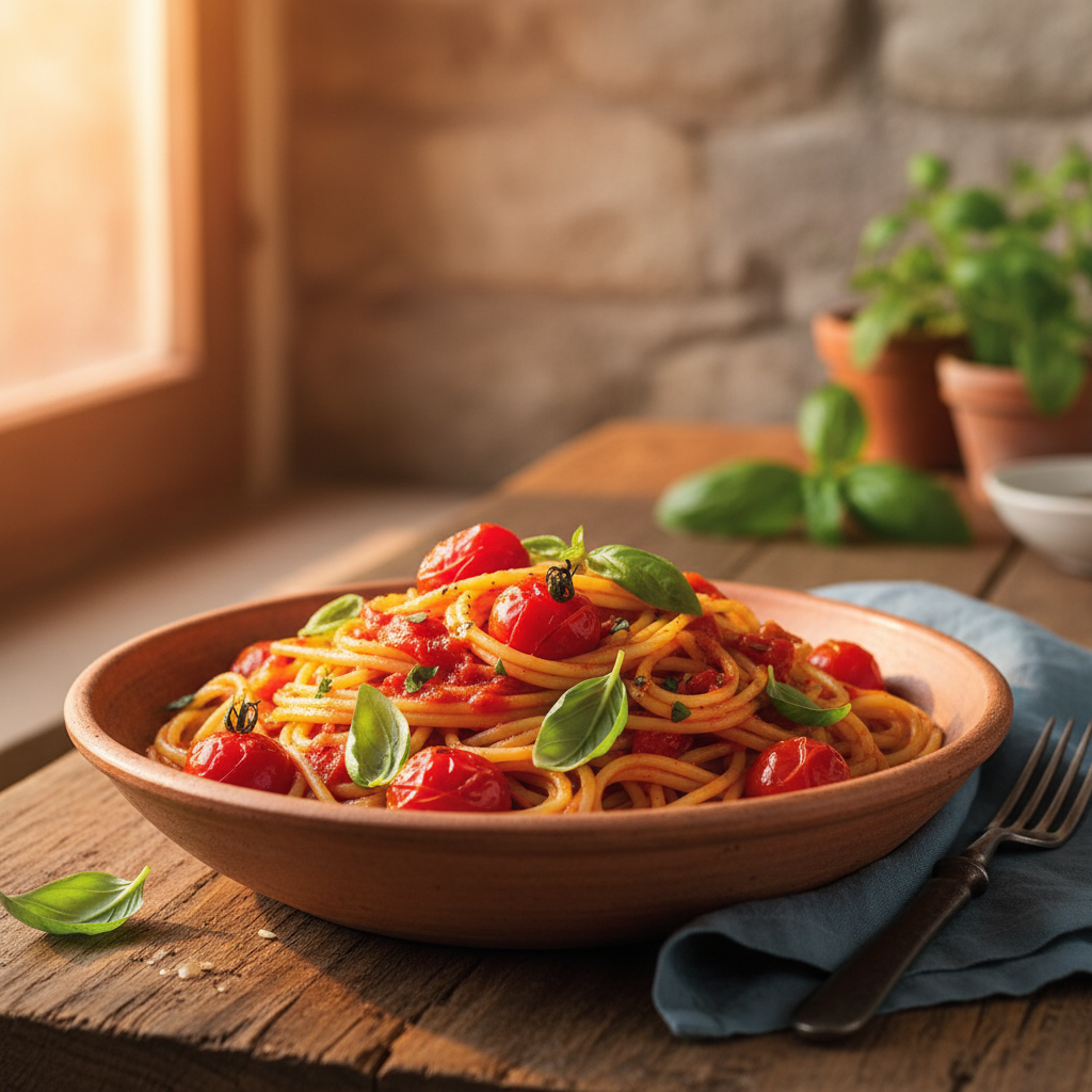 Pepper, Tomato & Basil Pasta finished dish