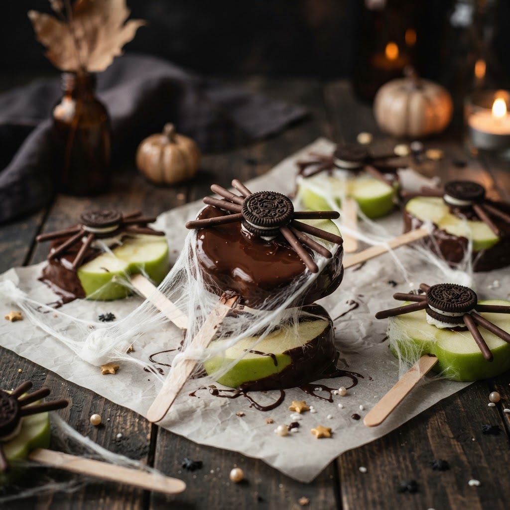 Spooky Chocolate Apple Pops finished dish