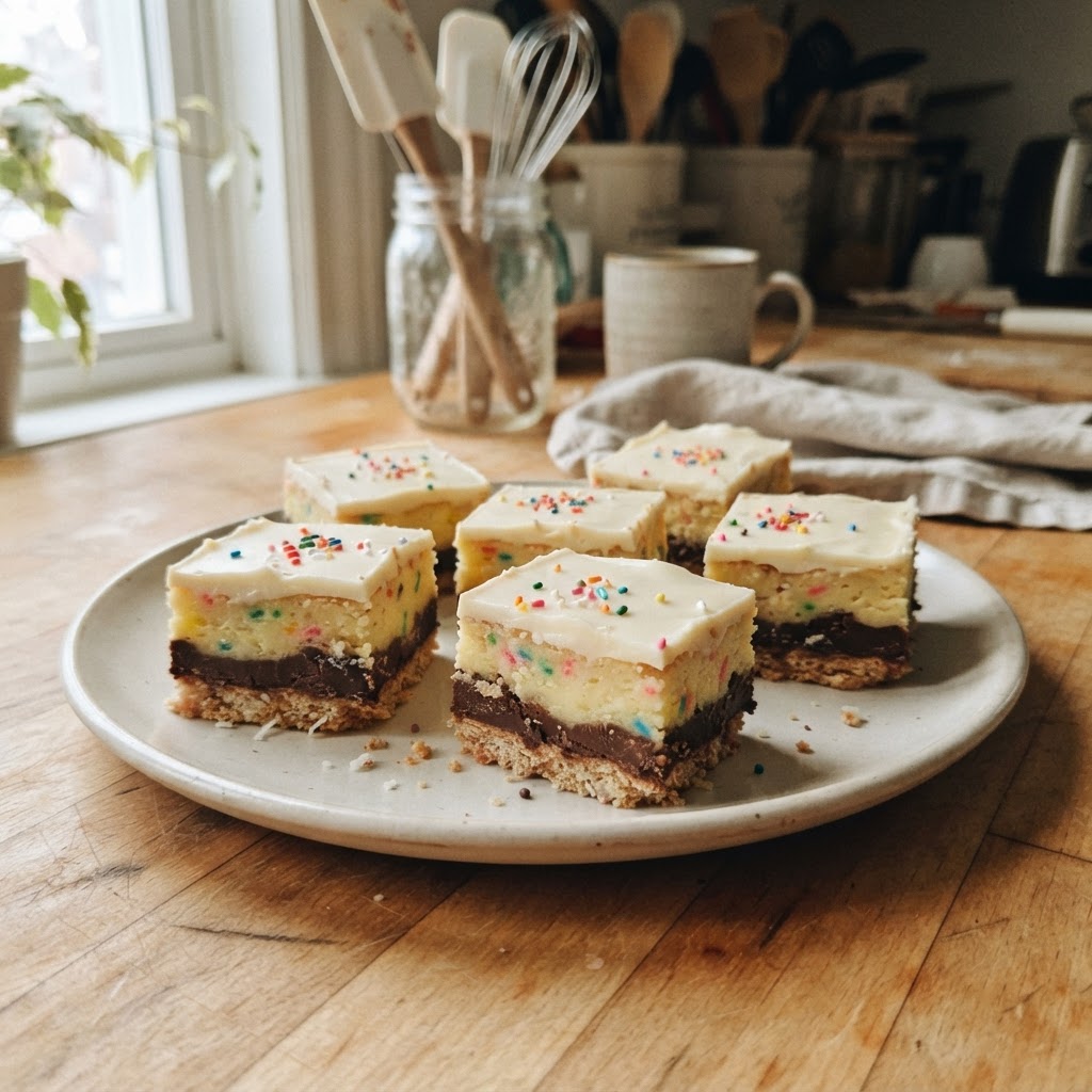 Birthday Cake Nanaimo Bars finished dish