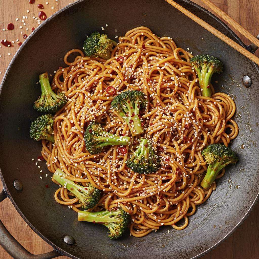 Honey Broccoli Noodles finished dish